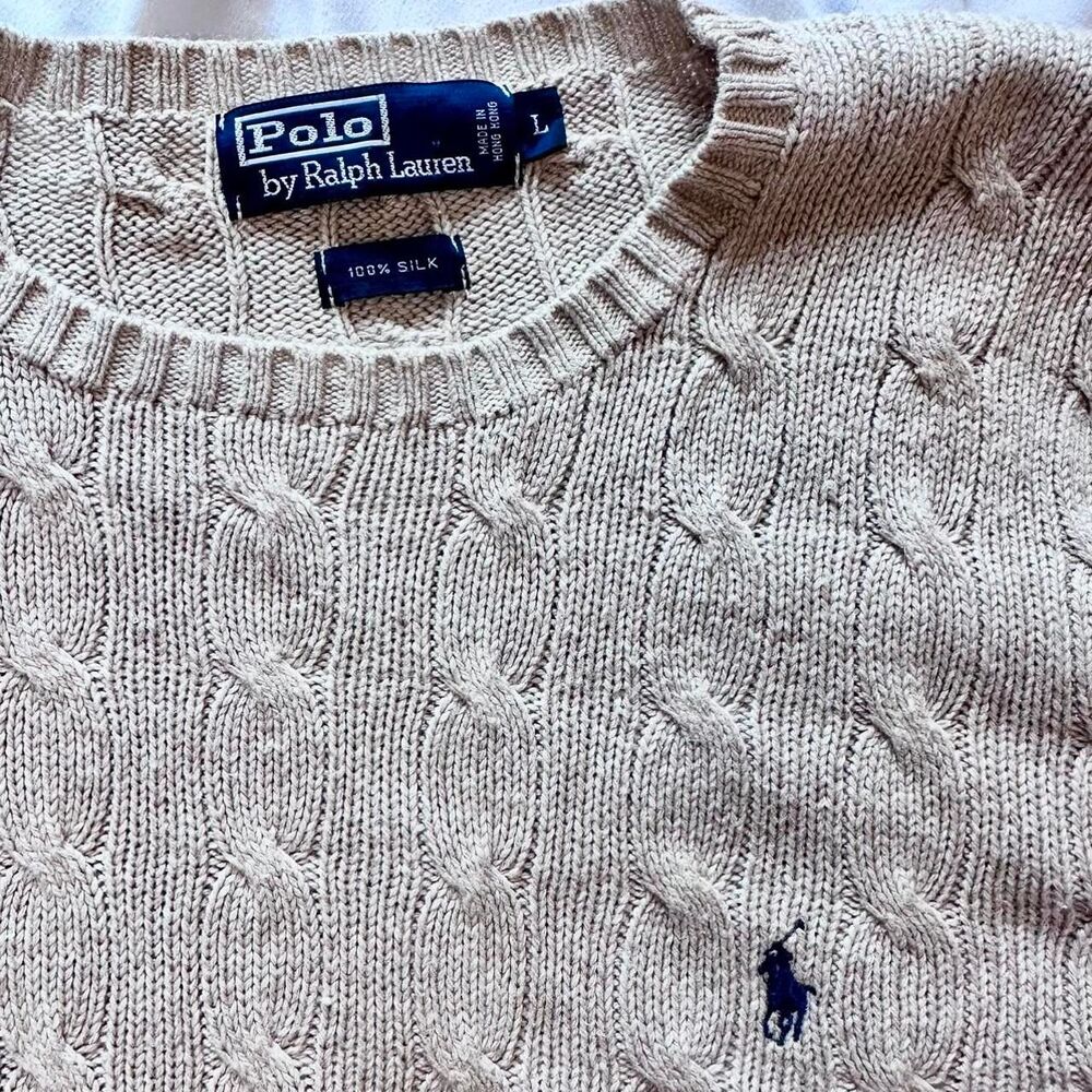 Rare Vintage Polo Ralph Lauren 100% Silk Cable Knit Sweater Preppy Americana